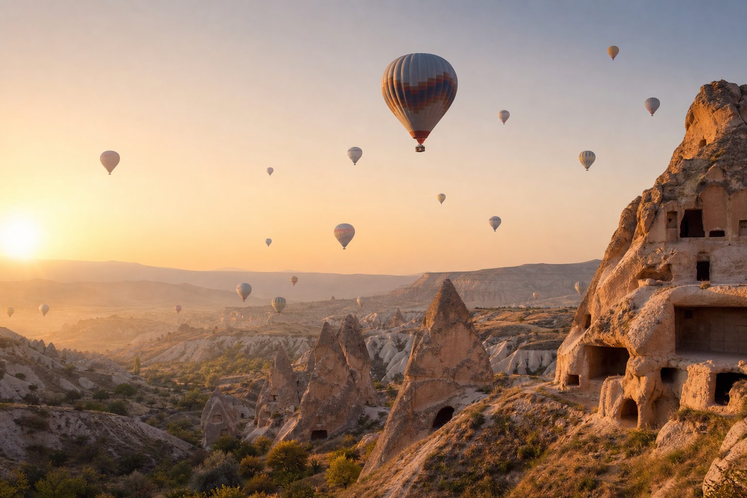 Gün doğumunda Kapadokya vadileri